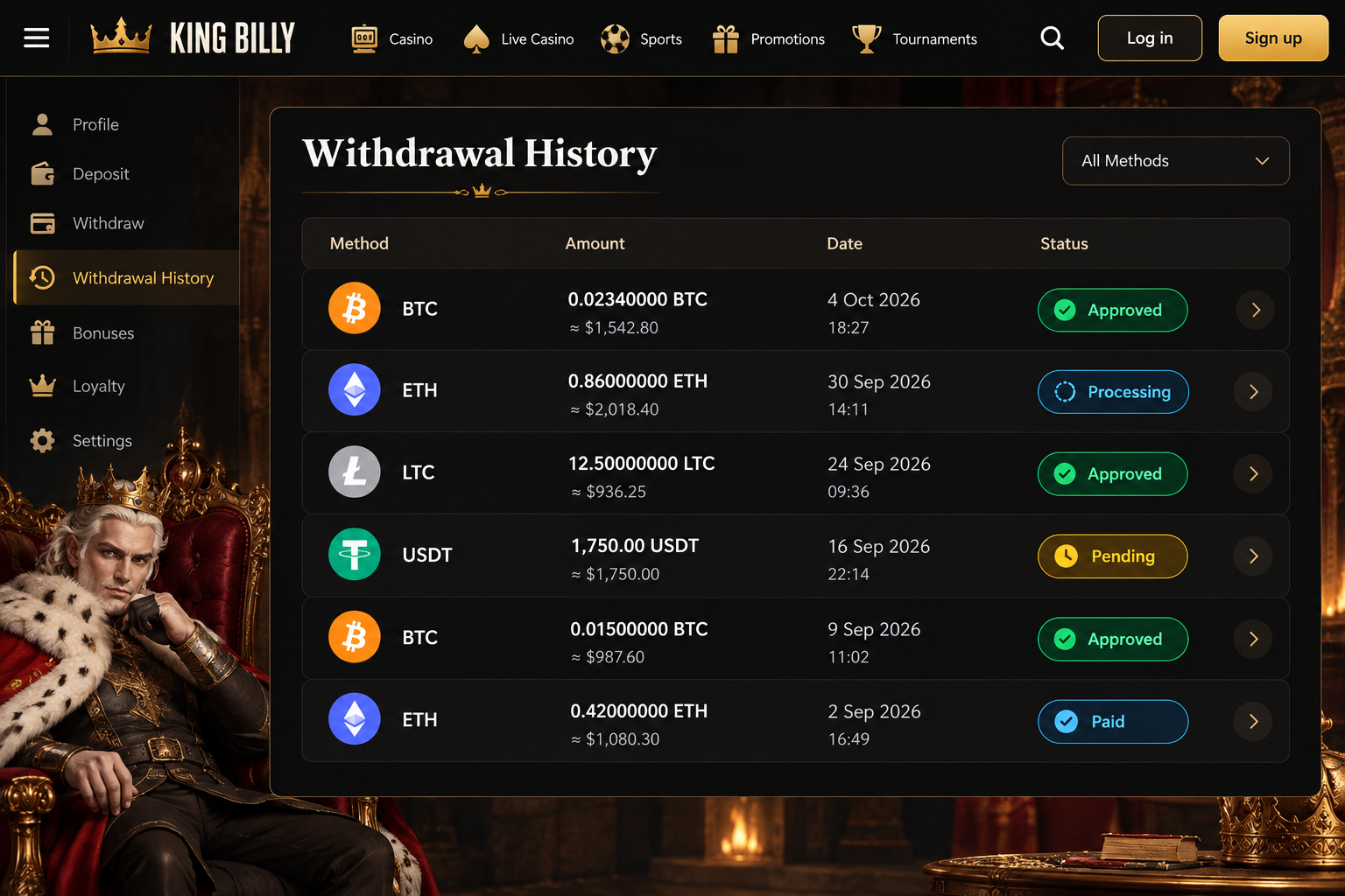 3. King Billy: Lowest bonus wagering — instant withdrawal casino Australia real money